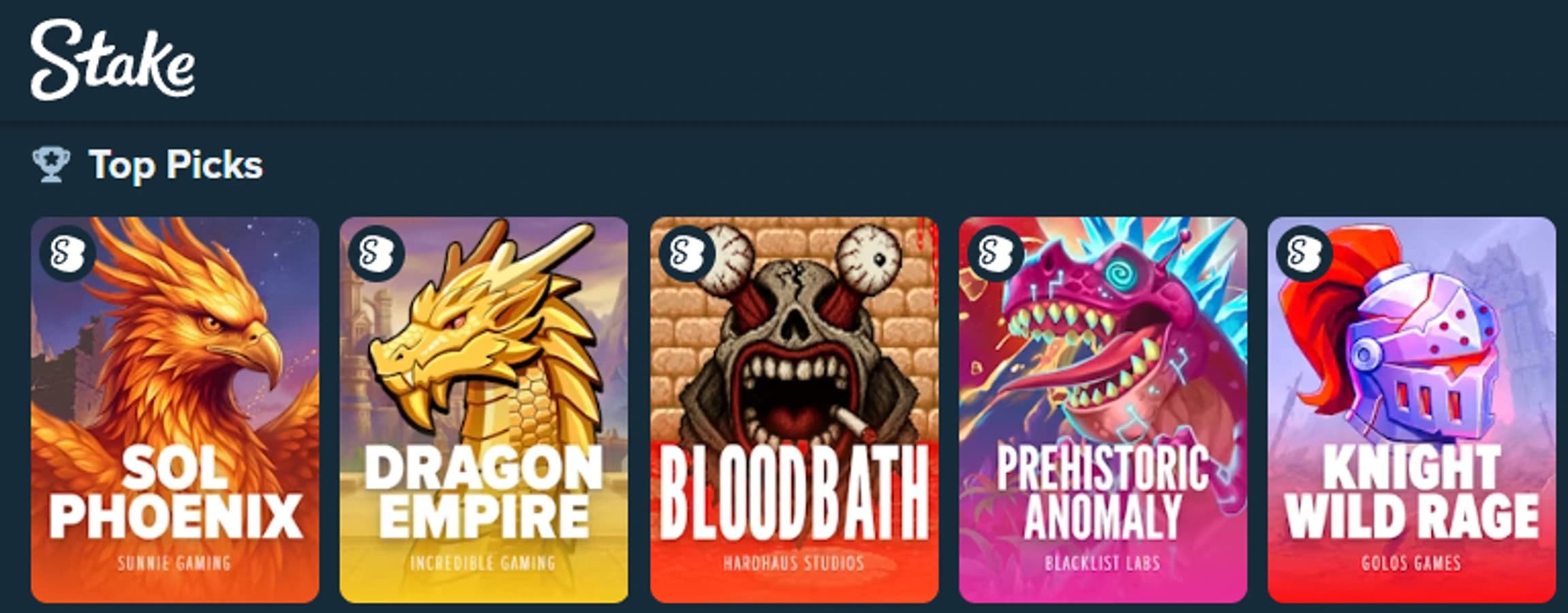 The Top Picks shelf in the Stake.com casino lobby, with Bloodbath among the featured slot games.